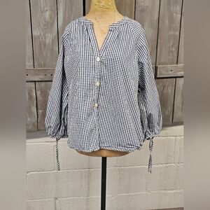 Free Assembly Womens Shirt XL‎ Plaid High Low Button Up V Neck Long Sleeve